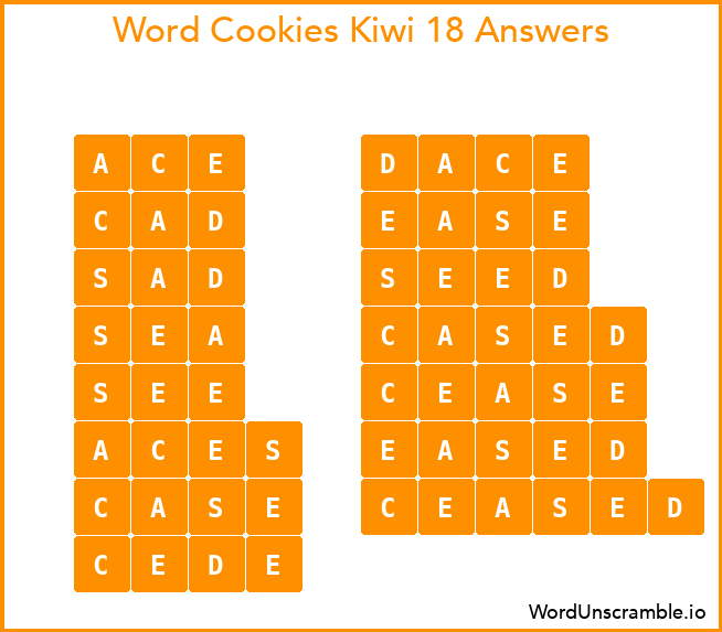 Word Cookies Kiwi 18 Answers