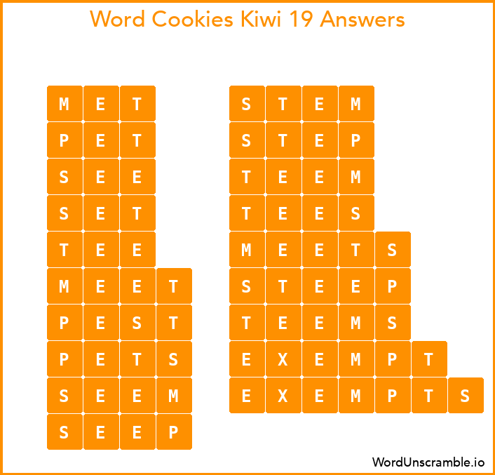 Word Cookies Kiwi 19 Answers