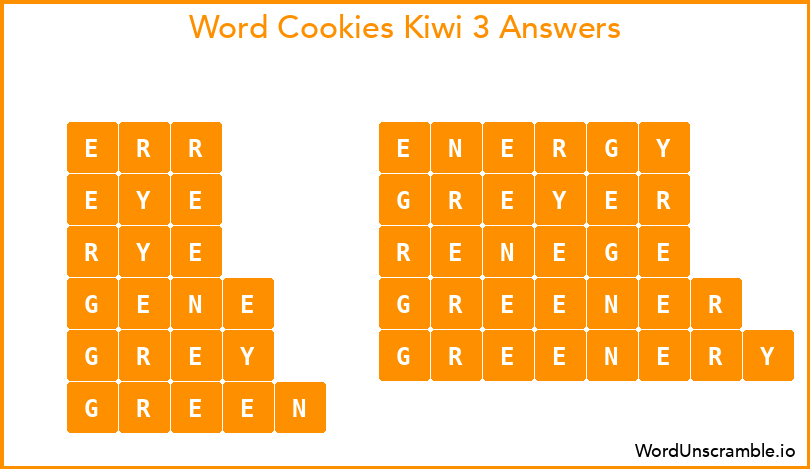 Word Cookies Kiwi 3 Answers