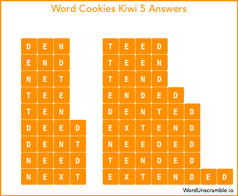 Word Cookies Kiwi 5 Answers