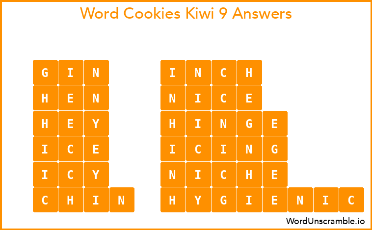 Word Cookies Kiwi 9 Answers