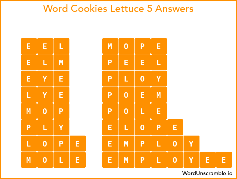 Word Cookies Lettuce 5 Answers