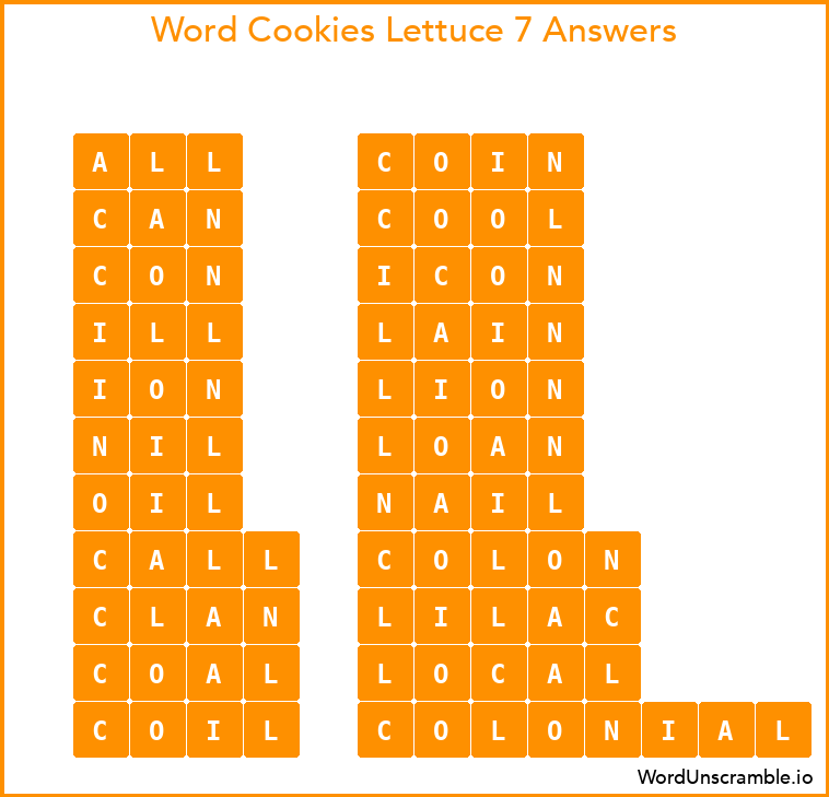 Word Cookies Lettuce 7 Answers