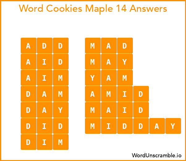 Word Cookies Maple 14 Answers