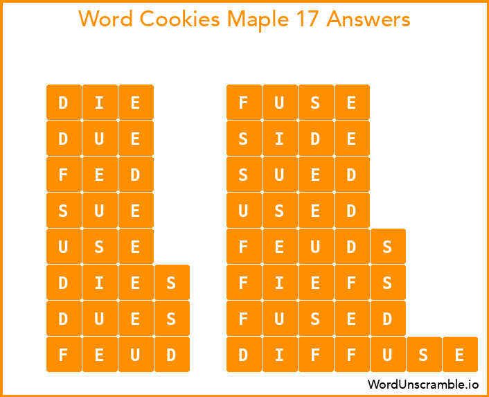 Word Cookies Maple 17 Answers