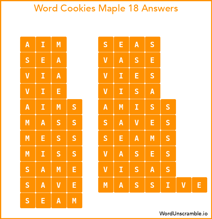 Word Cookies Maple 18 Answers