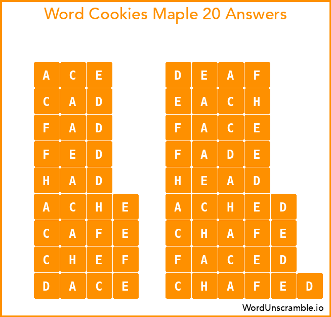 Word Cookies Maple 20 Answers