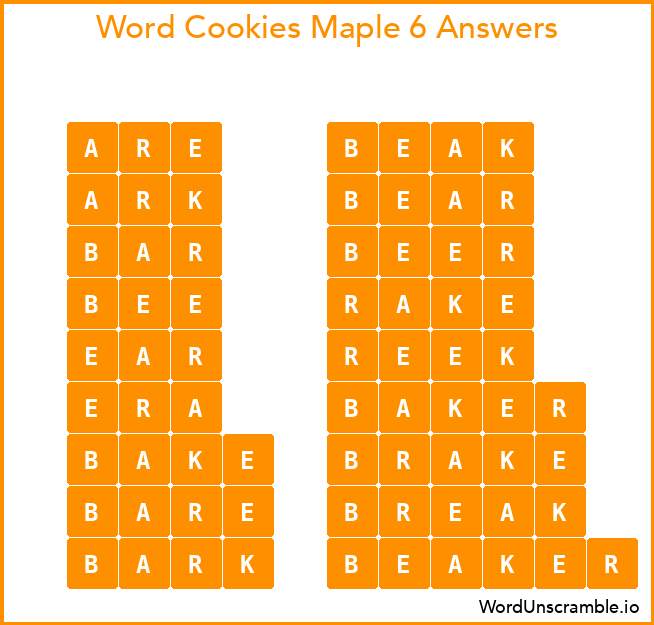 Word Cookies Maple 6 Answers