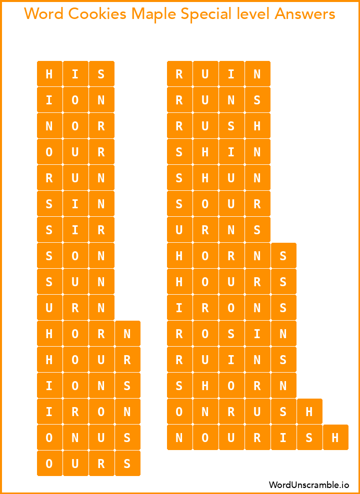 Word Cookies Maple Special level Answers