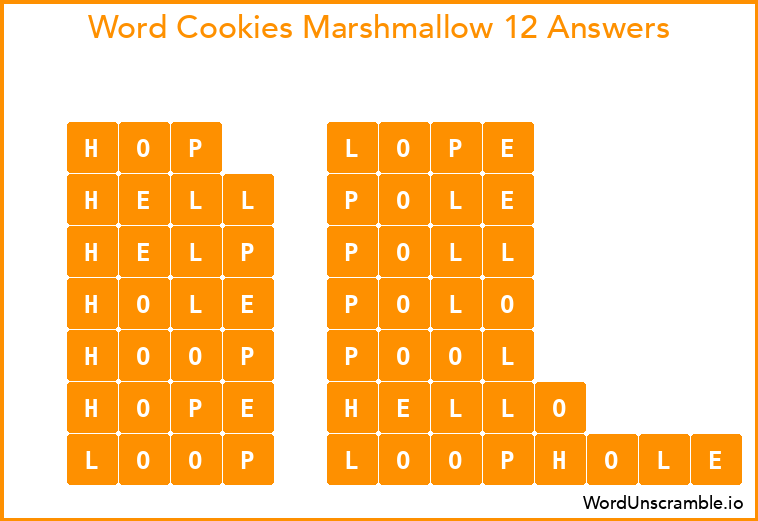 Word Cookies Marshmallow 12 Answers