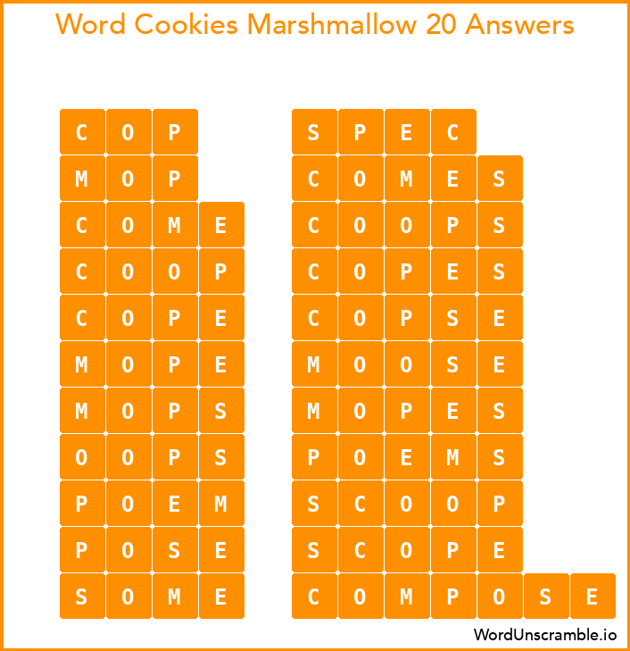 Word Cookies Marshmallow 20 Answers