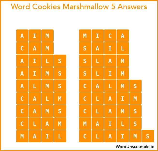 Word Cookies Marshmallow 5 Answers