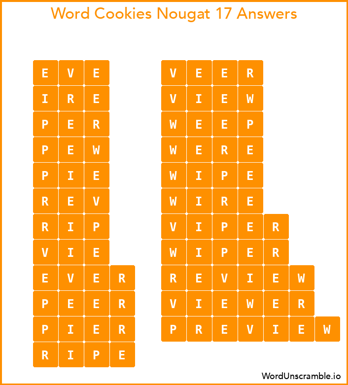 Word Cookies Nougat 17 Answers