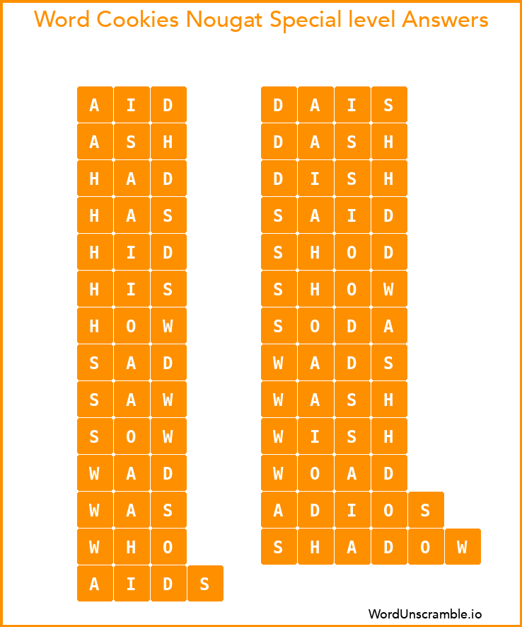 Word Cookies Nougat Special level Answers
