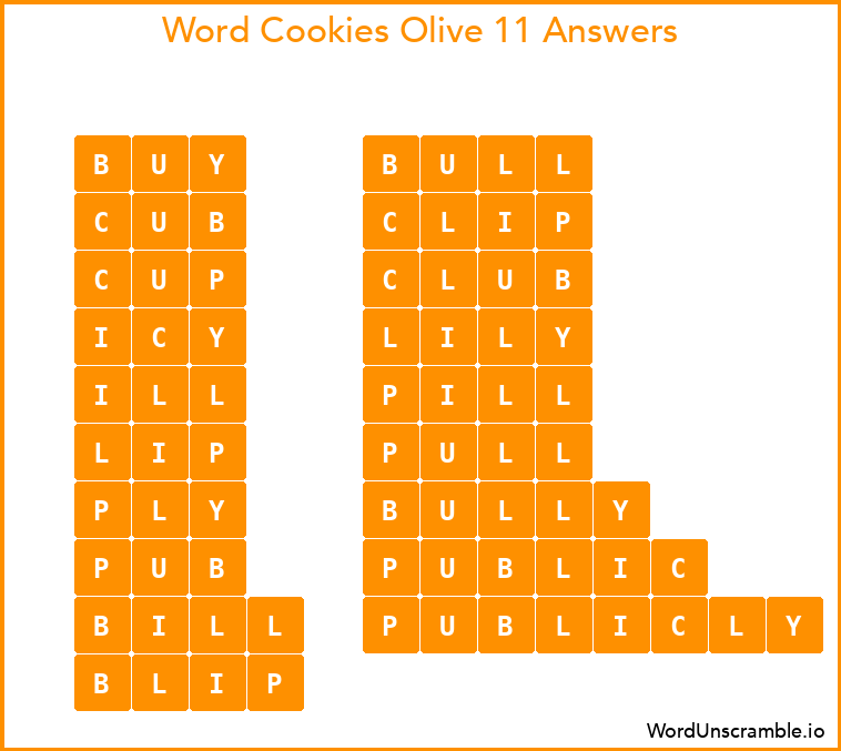 Word Cookies Olive 11 Answers
