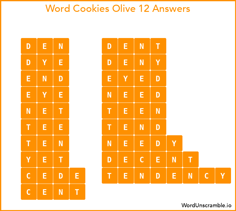 Word Cookies Olive 12 Answers
