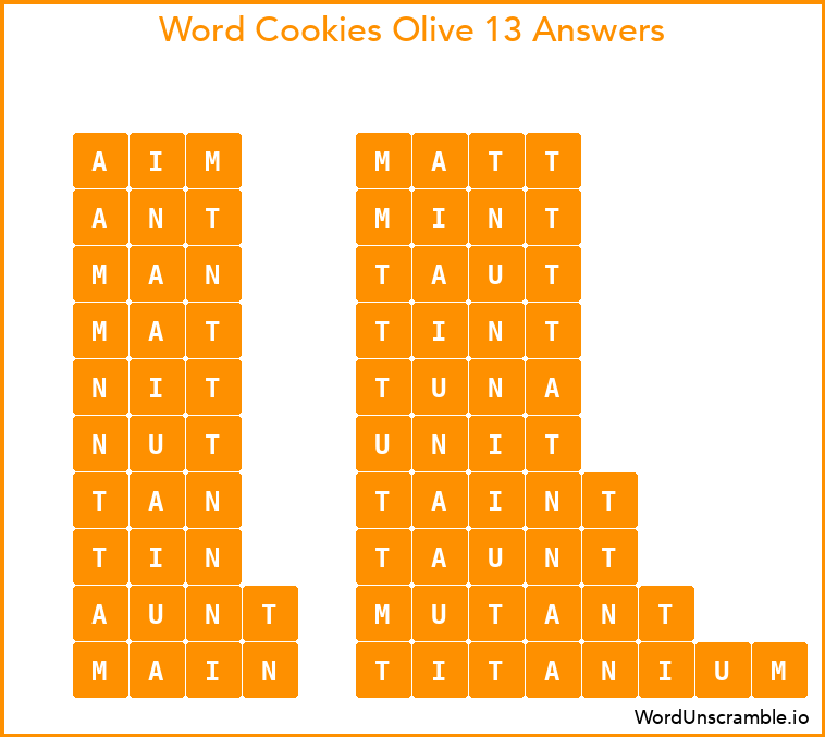 Word Cookies Olive 13 Answers