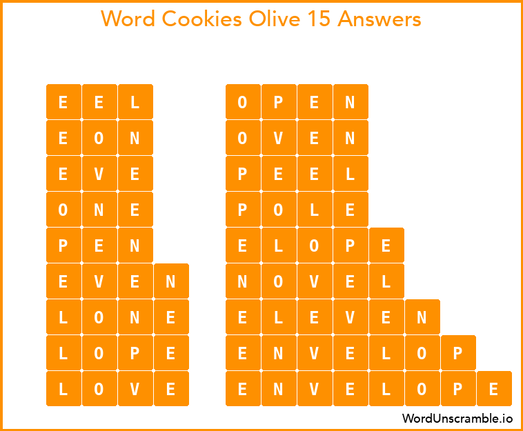 Word Cookies Olive 15 Answers
