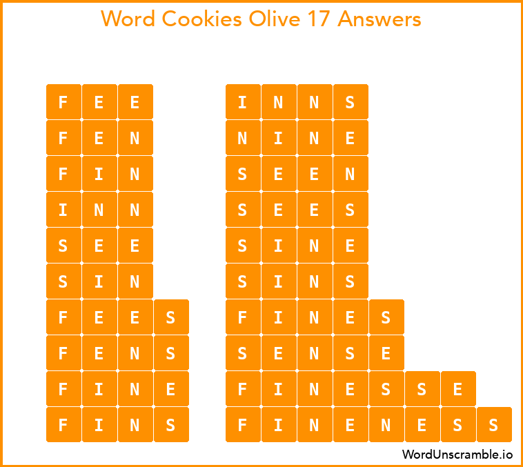 Word Cookies Olive 17 Answers