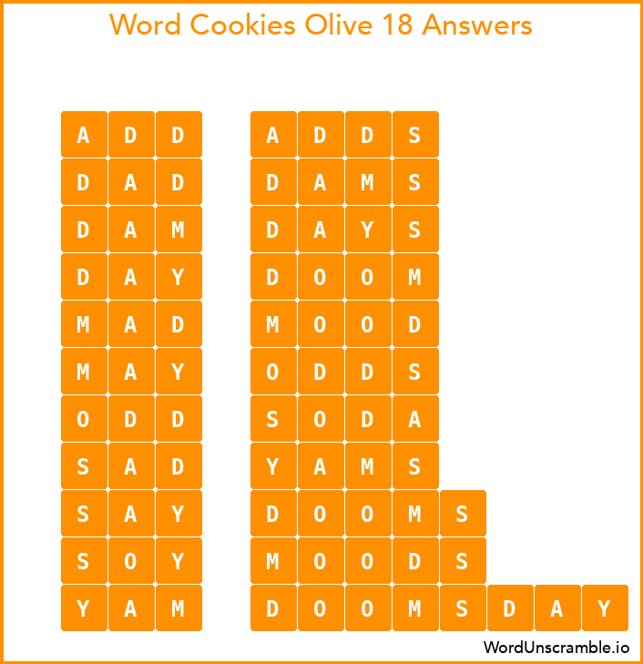 Word Cookies Olive 18 Answers