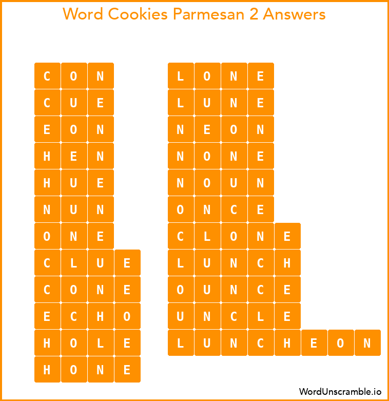 Word Cookies Parmesan 2 Answers