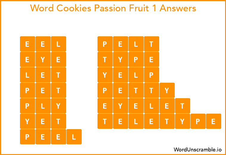 Word Cookies Passion Fruit 1 Answers