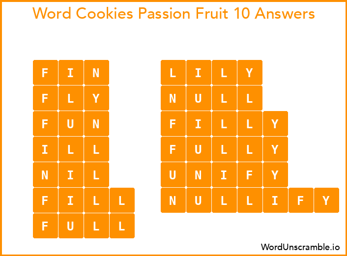 Word Cookies Passion Fruit 10 Answers