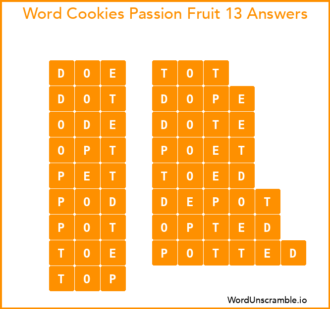 Word Cookies Passion Fruit 13 Answers