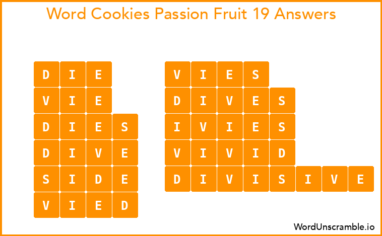 Word Cookies Passion Fruit 19 Answers