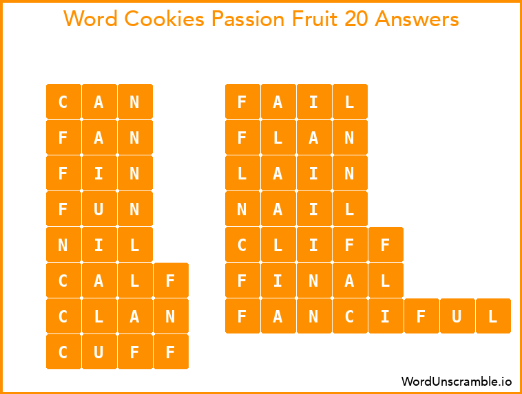 Word Cookies Passion Fruit 20 Answers