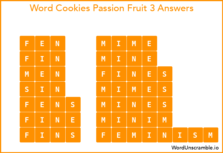 Word Cookies Passion Fruit 3 Answers