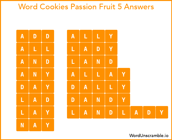 Word Cookies Passion Fruit 5 Answers