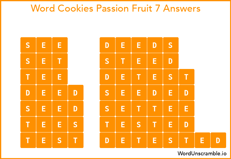 Word Cookies Passion Fruit 7 Answers
