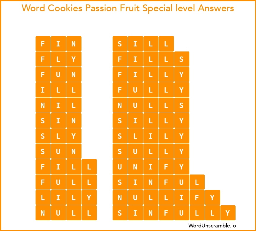Word Cookies Passion Fruit Special level Answers