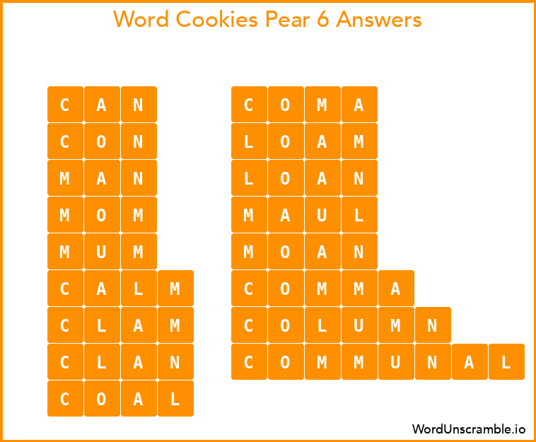 Word Cookies Pear 6 Answers