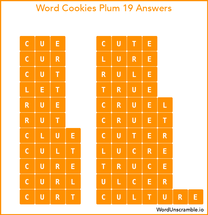 Word Cookies Plum 19 Answers