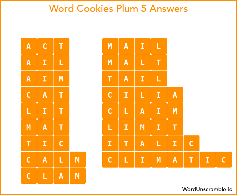 Word Cookies Plum 5 Answers