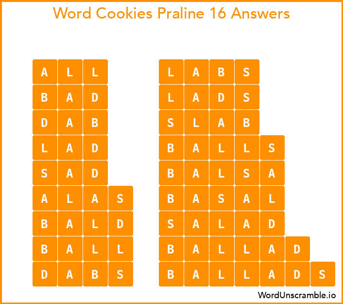 Word Cookies Praline 16 Answers
