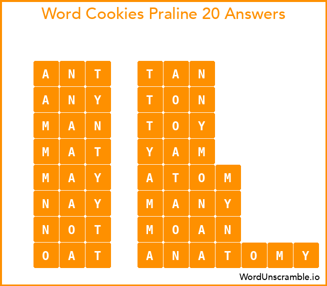 Word Cookies Praline 20 Answers