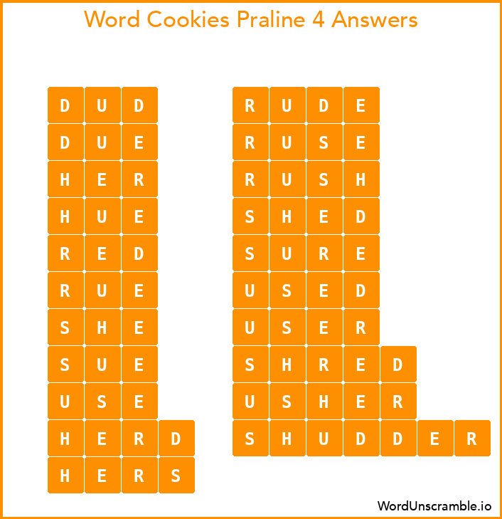 Word Cookies Praline 4 Answers
