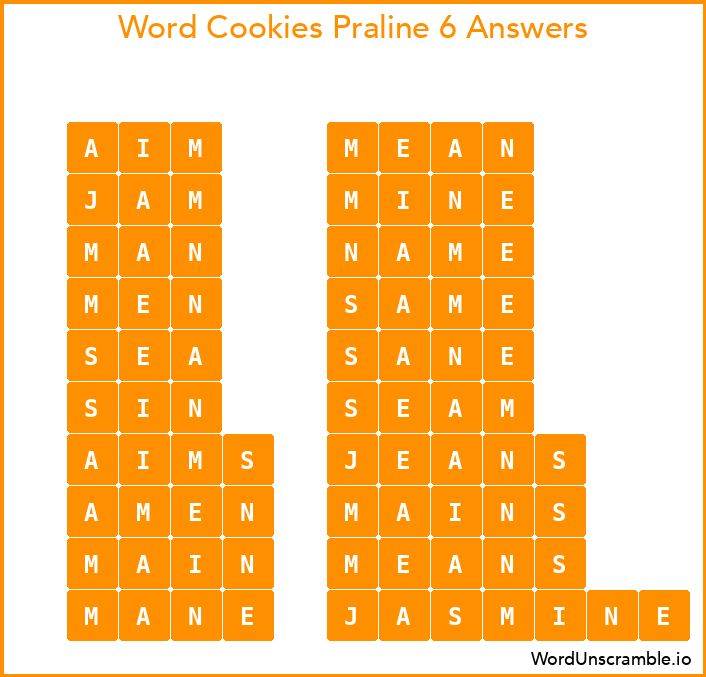 Word Cookies Praline 6 Answers