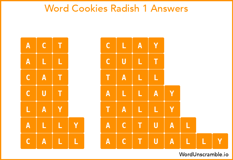 Word Cookies Radish 1 Answers
