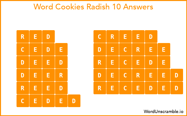 Word Cookies Radish 10 Answers