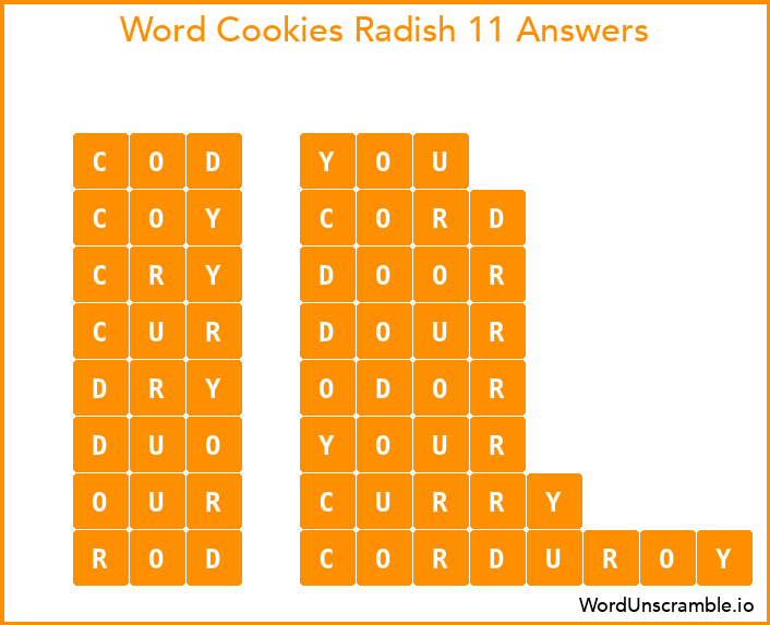 Word Cookies Radish 11 Answers