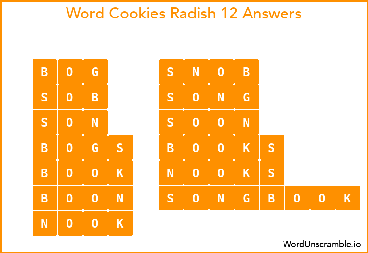 Word Cookies Radish 12 Answers