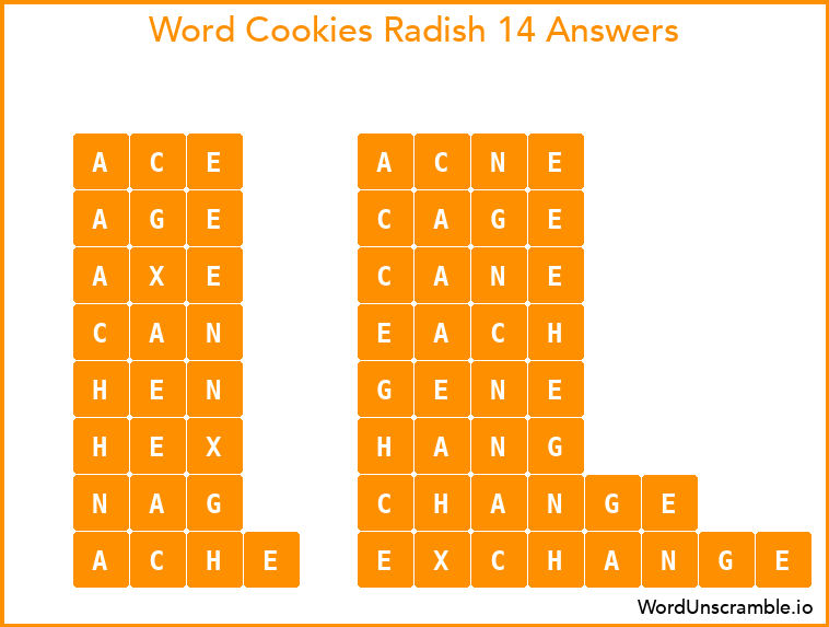Word Cookies Radish 14 Answers