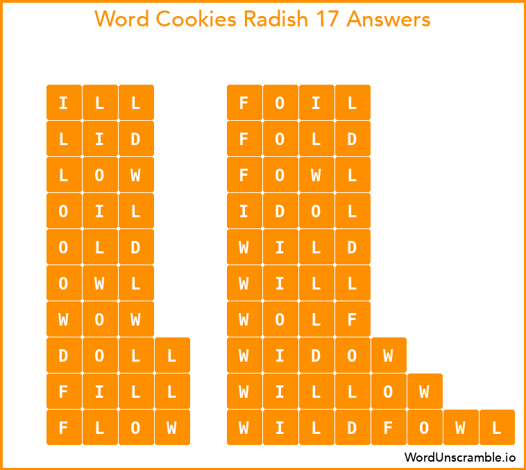 Word Cookies Radish 17 Answers