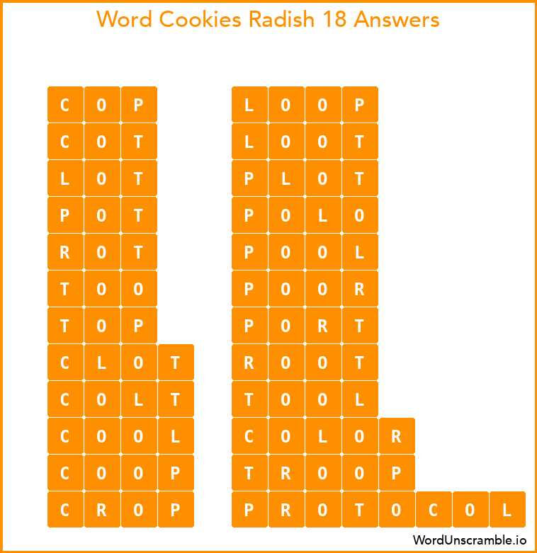 Word Cookies Radish 18 Answers