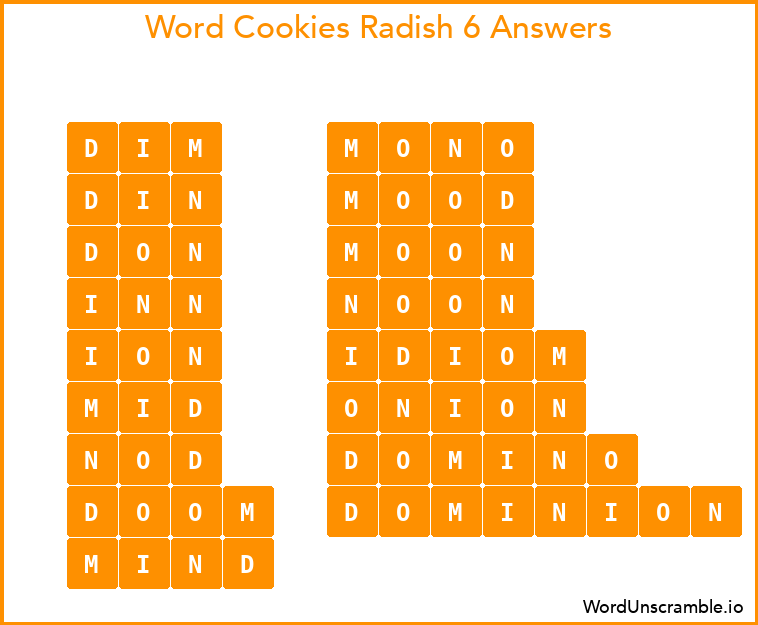 Word Cookies Radish 6 Answers
