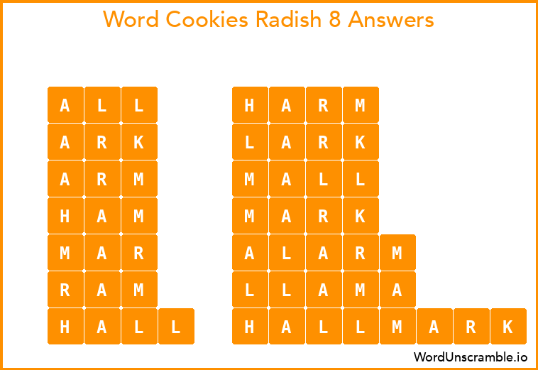 Word Cookies Radish 8 Answers